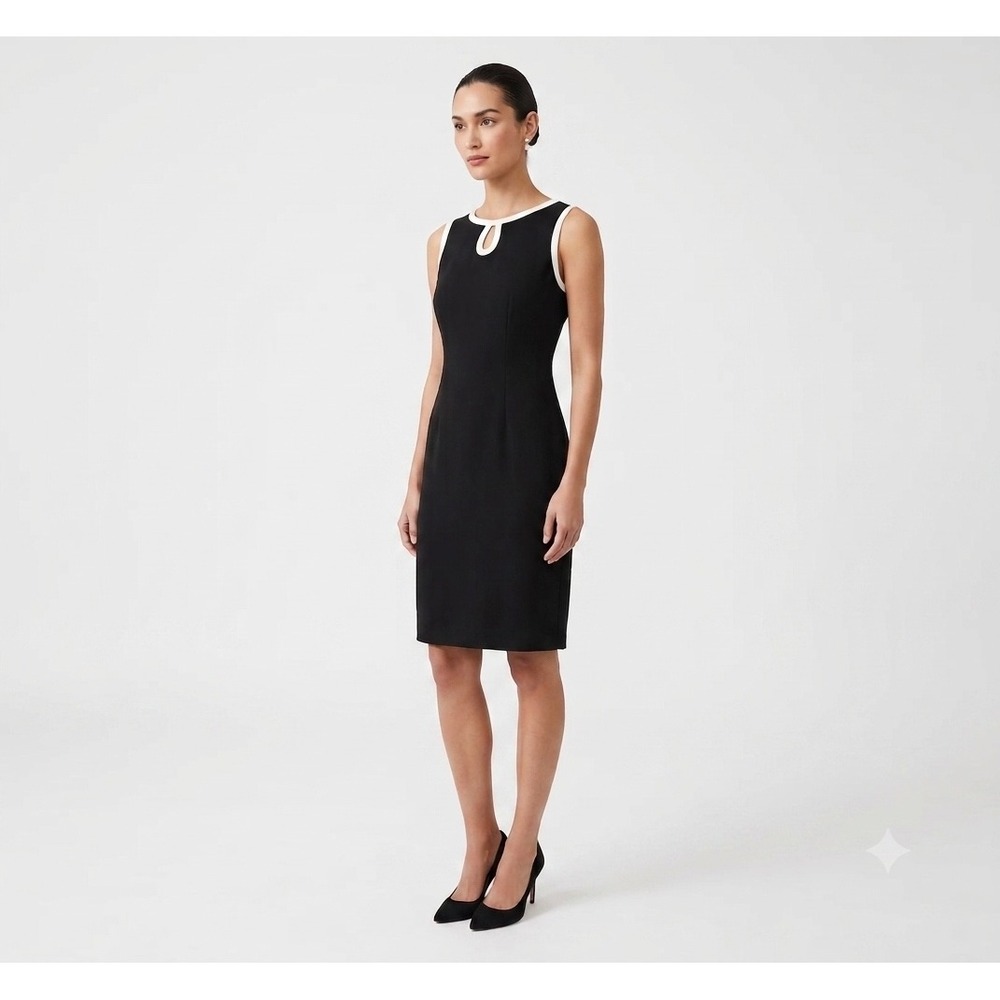 Karen Scott Petites Black White Keyhole Sheath Dress 8P Sleeveless Workwear